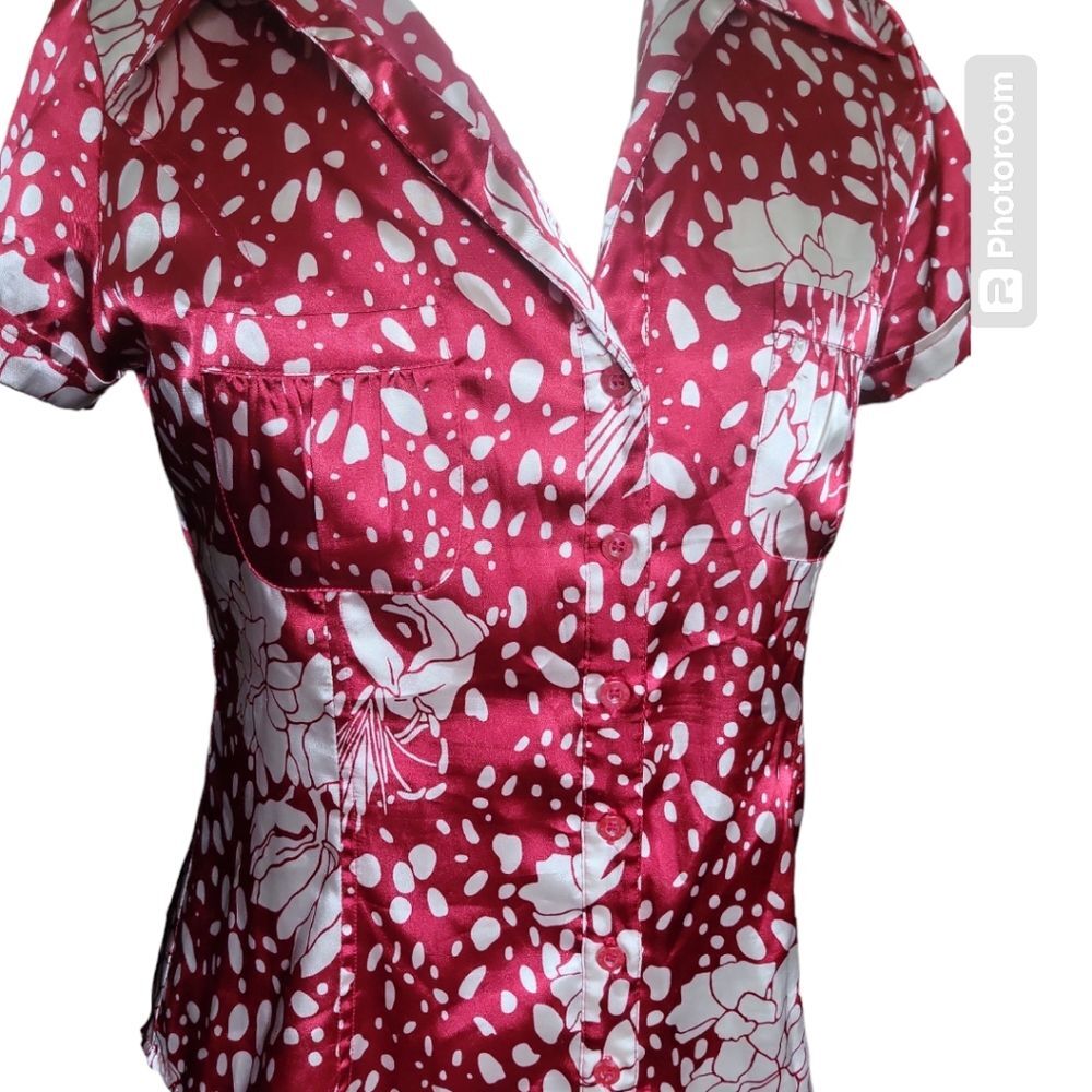 BCBGMaxazaria Silky Red Floral Blouse - M
